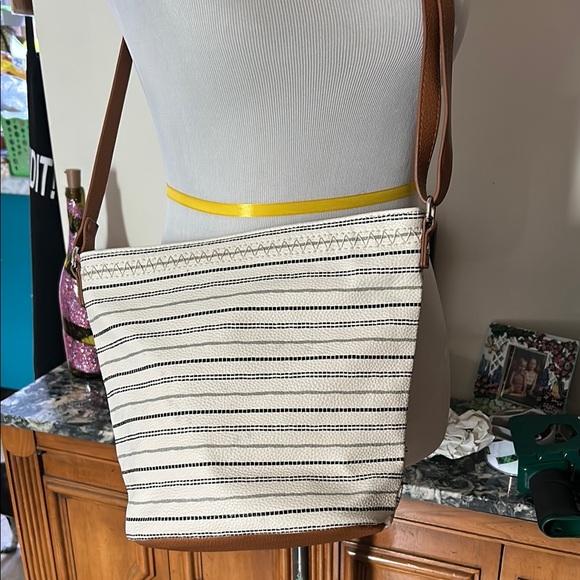Striped Tan and Black Women's Bag - Picture 3 of 7